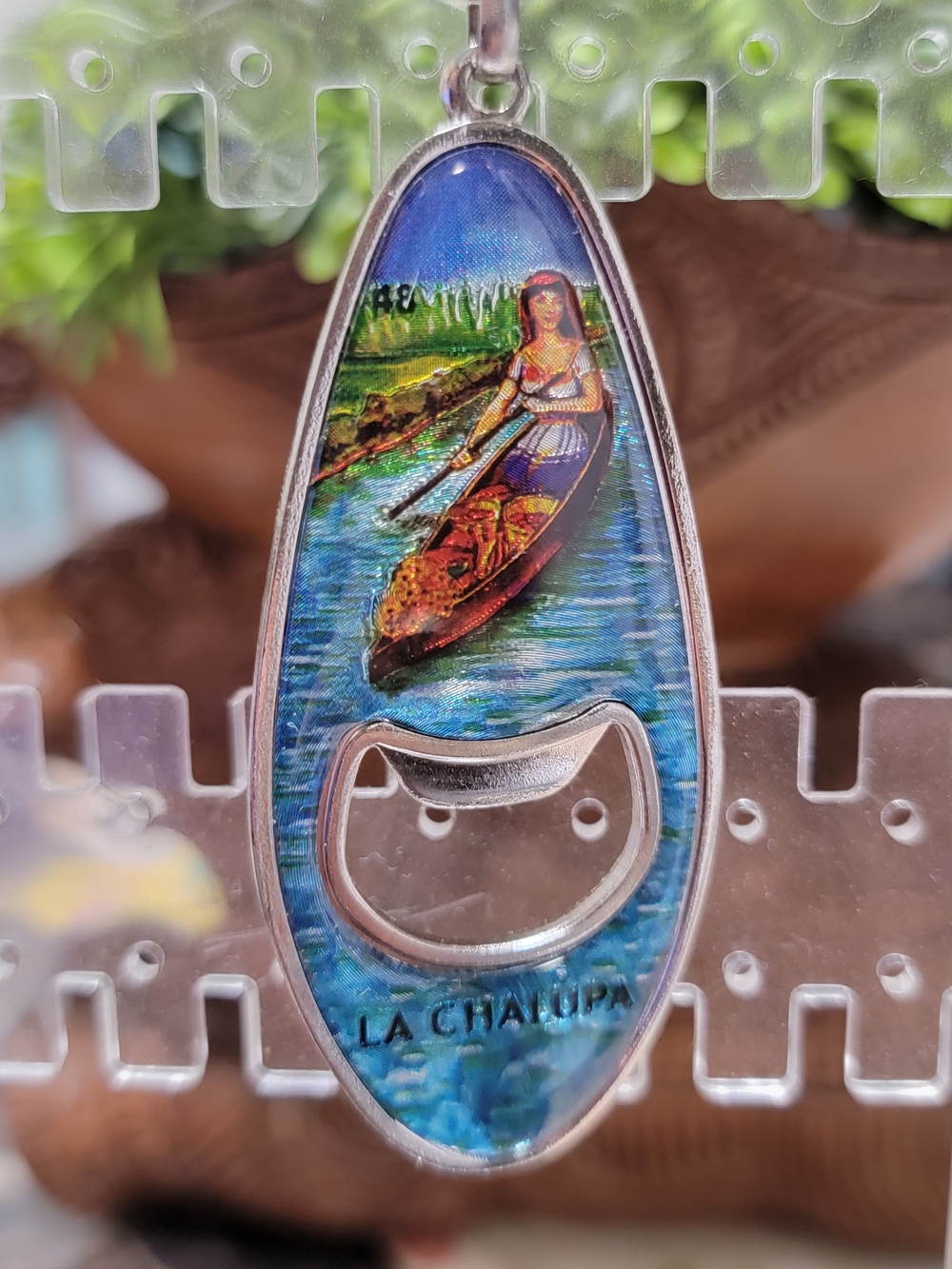 La Chalupa Painted Canoe Bottle Opener Pendant - Blue